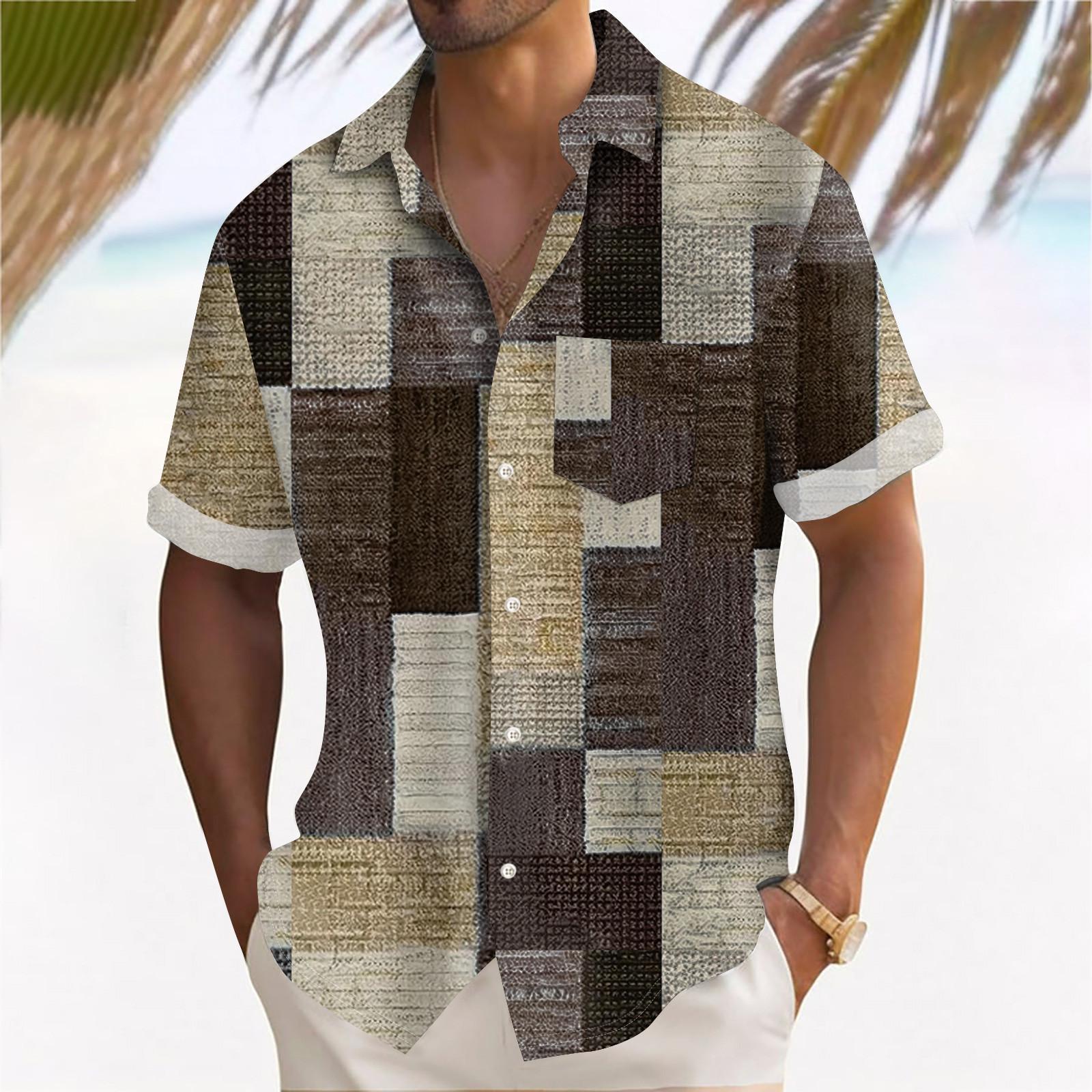 

Гавайская рубашка для мужчин, мужские винтажные рубашки для боулинга на пуговицах, летняя пляжная рубашка с коротким рукавом M