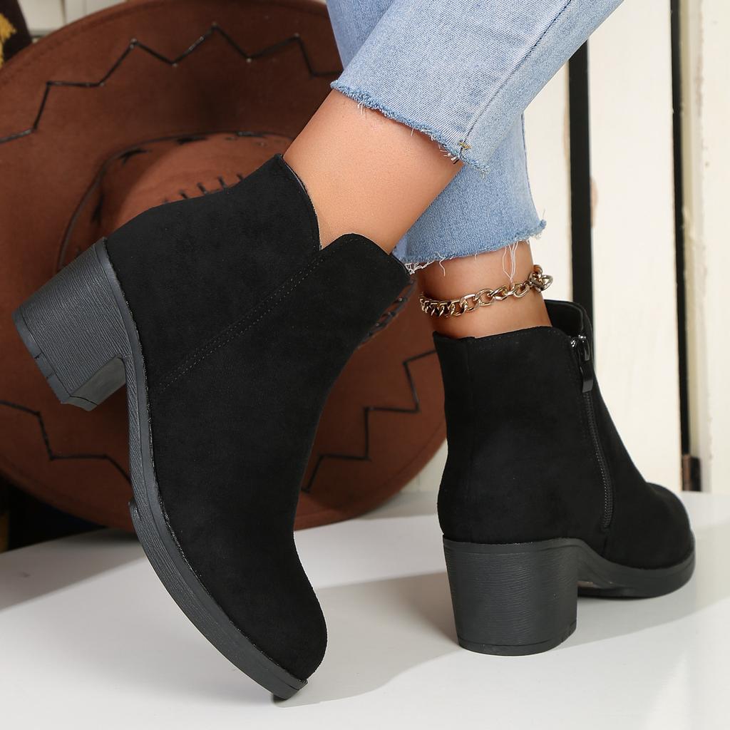 Fashion Fashion Med-Heel Women Short Boots Casual Thick Soled 2025 Spring Autumn Black Suede Ankle Boots Casual Botines Shoes for Women