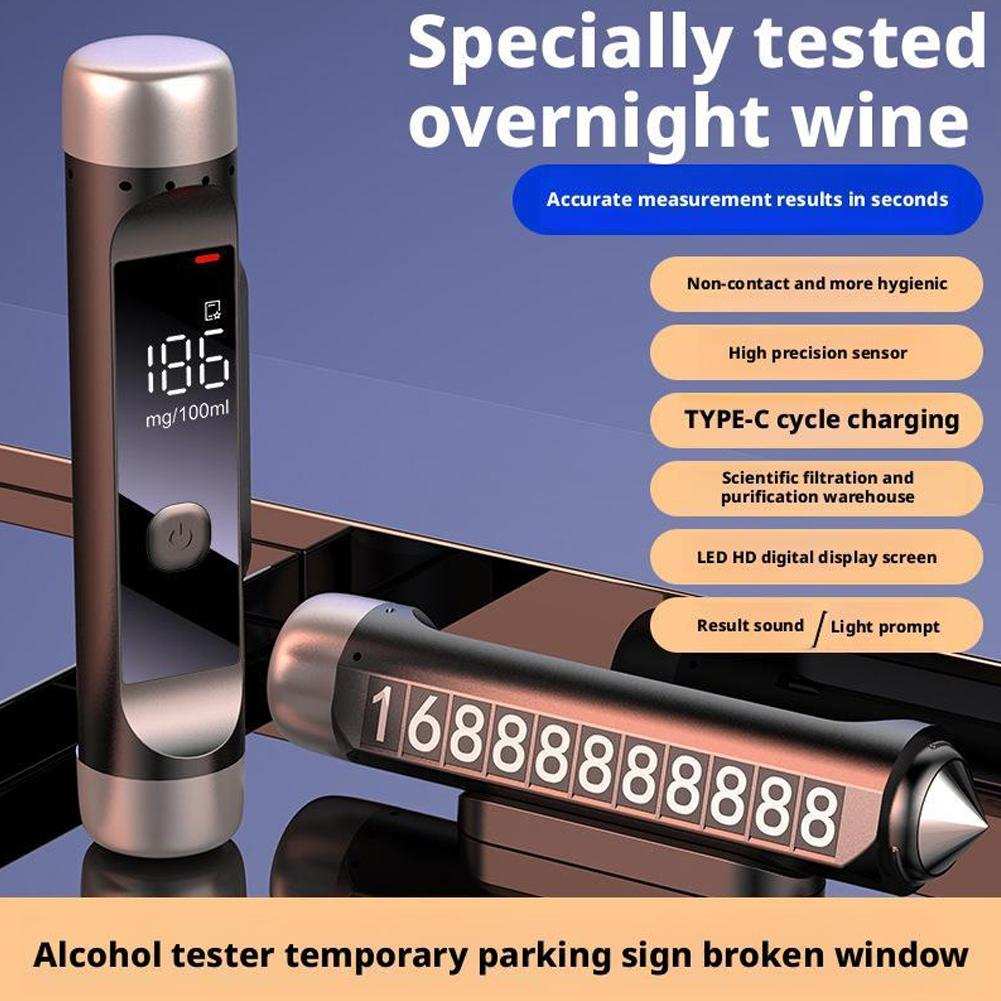 Alcohol Tester + Temporary Parking Number Plate + Window Breaker Blowing Electronic Digital Breathalyzer Portable Alcohol Detector LED Display