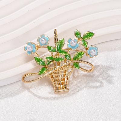 Vintage Forget-me-not Flower High-end Enamel Craft Flower Fashion Basket Brooch