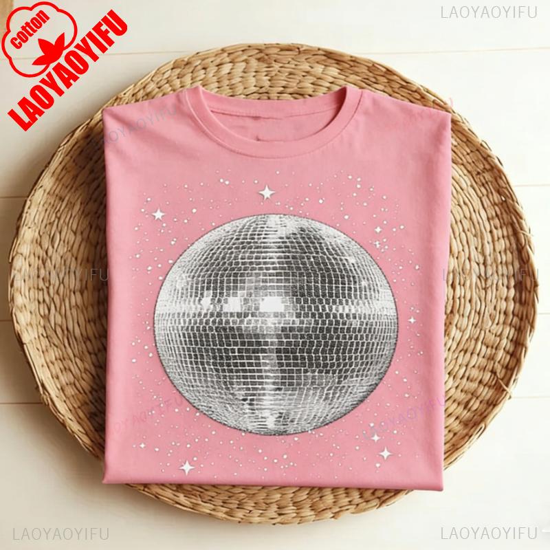 Czarno-biały klub disco ball vintage retro koszulka DJ party strój nocny klubowy lata 80. 90. 1980. 1990. koszulka disco ball prezenty taneczne