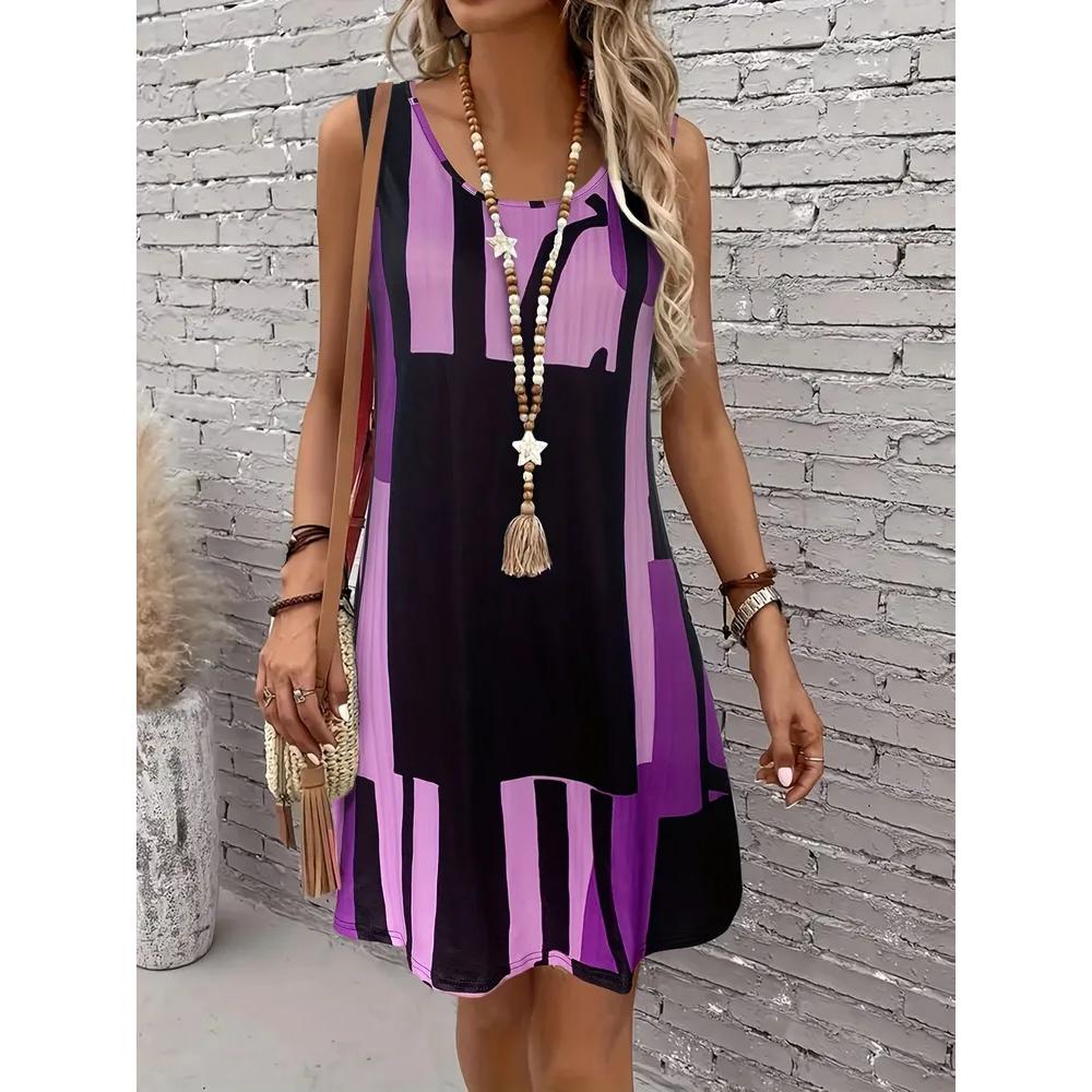 Comfortable Versatile Striped Printed Sleeveless Dress Fashion Daily Casual Casual Dresses