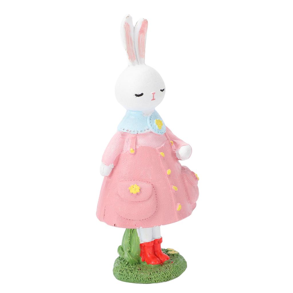 Cute Girl Bunny Resin Figurine Table Statue Decoration Easter Bunny Sculpture Statue for Living Room Bedroom Garden Pink