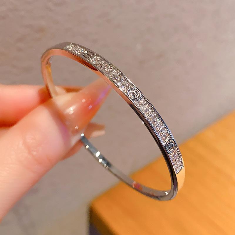 Kajia gypsy bracelet, two-row diamond narrow version diamond-encrusted bracelet, women's plated 18K rose gold, versatile for men and women