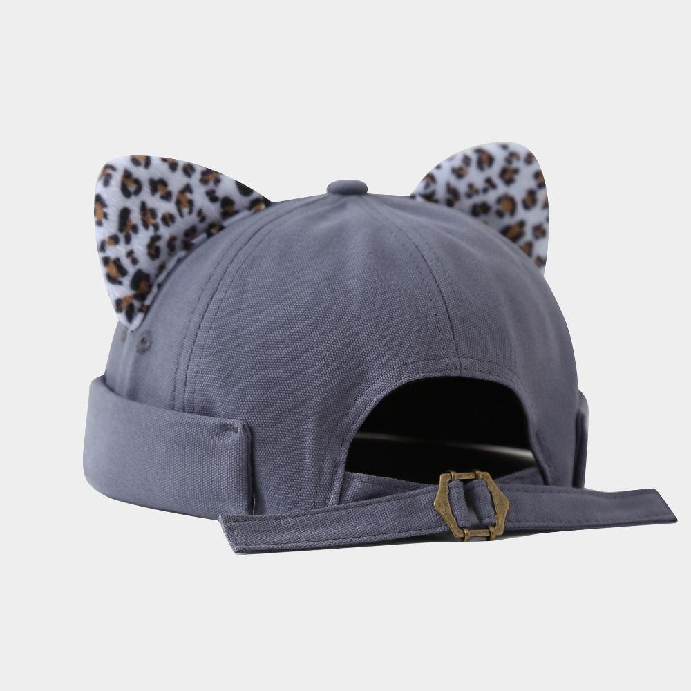 Leopard Print Cat Ears Brimless Hat Adjustable Beanie Hat Cute Melon Docker Cap  Outdoor