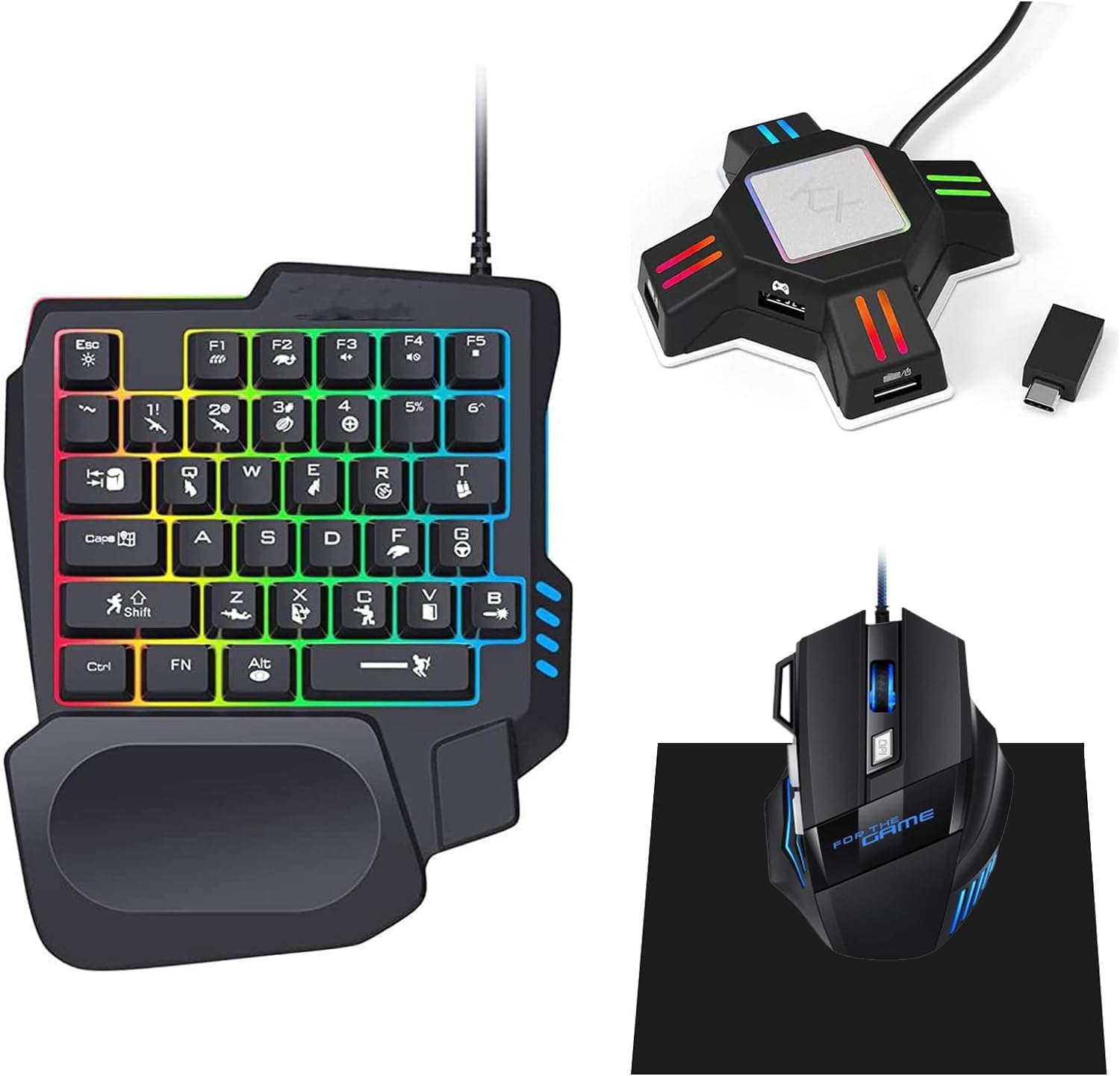 

keyboard mouse converter set for One Compatible with Japanese manual included USB wired RGB gaming keyboard gaming mouse connection adapter Perfect чорний