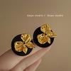 Black Gold Retro Bow Earrings: Trendy, Luxurious, Niche Design for Women