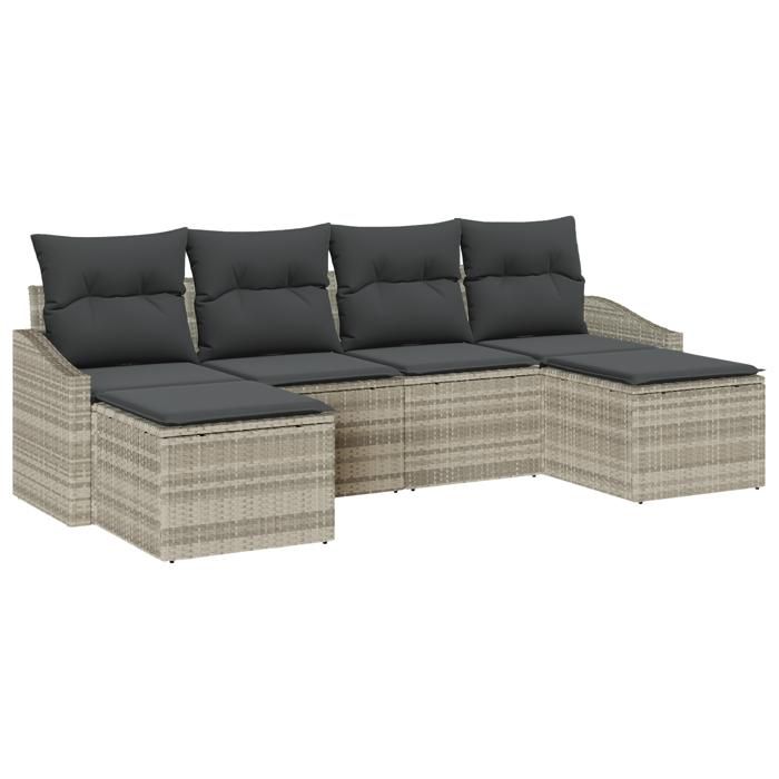 VidaXL Ensemble de canapé de jardin 6 pièces avec coussins gris clair en poly rattan 3346832
