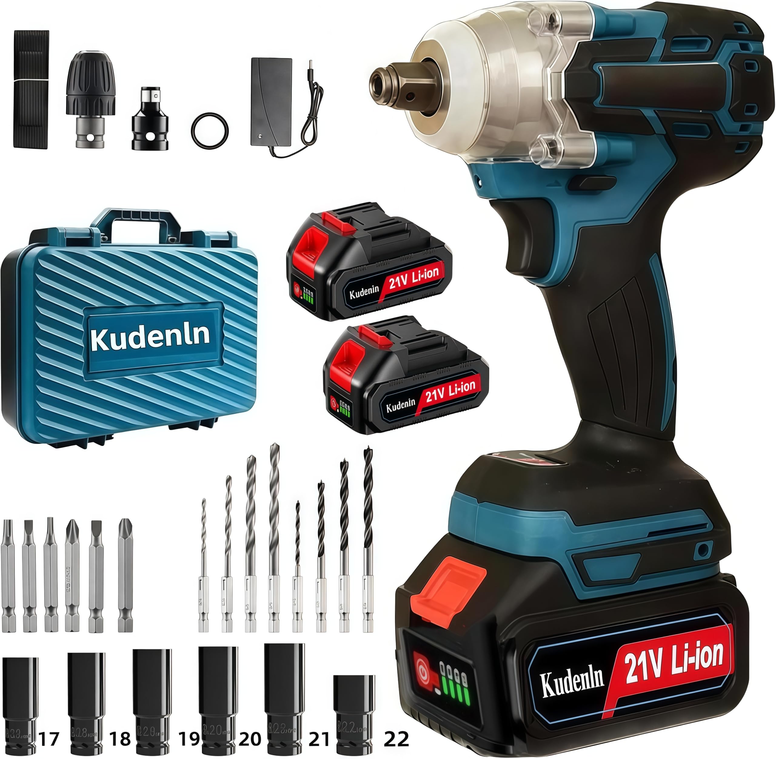 

330 Нм Мощный электрический ударный гайковерт с бесщеточным двигателем и двумя оставшимися батареями, дрель и ударная конструкция с регулируемой скоростью вращения вперед и назад