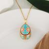 Bohemia Colorful Enamel Pendant Copper Necklace Pendant Chic Easter Egg Crystal Pendant  Ladies