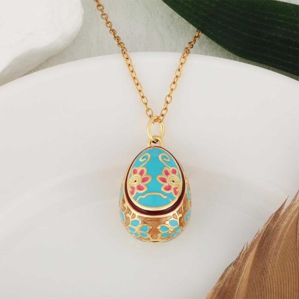 Bohemia Colorful Enamel Pendant Copper Necklace Pendant Chic Easter Egg Crystal Pendant  Ladies