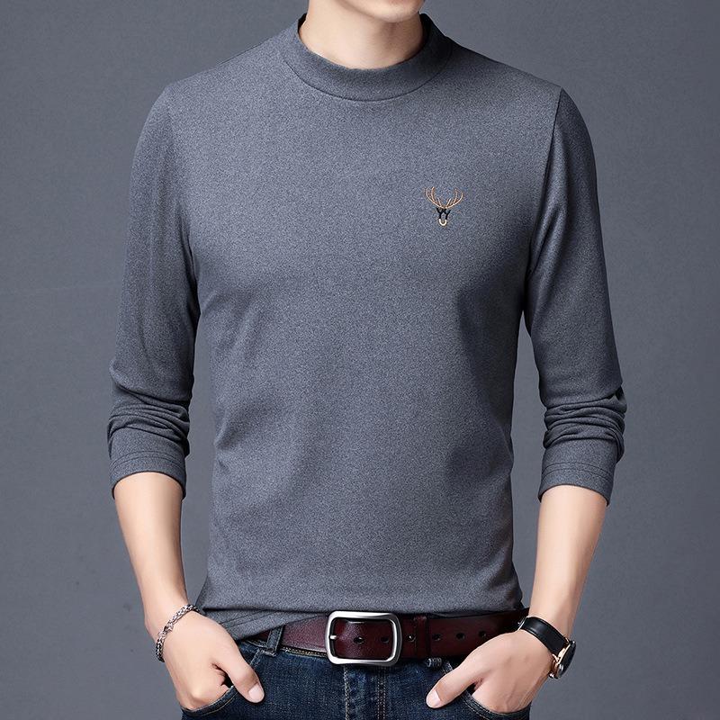 

Осенний двусторонний бархатный пуловер с верхом из полувысокой талии, мужская однотонная теплая футболка с длинным рукавом 5XL темно-серого