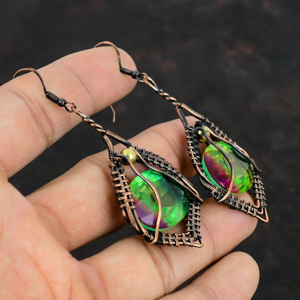 Faceted Multi Tourmaline Earring Copper Wire Wrapped Earring Original Gemstone Handmade Earrings Copper Wire Wrap Jewelry Anniversary Gifts