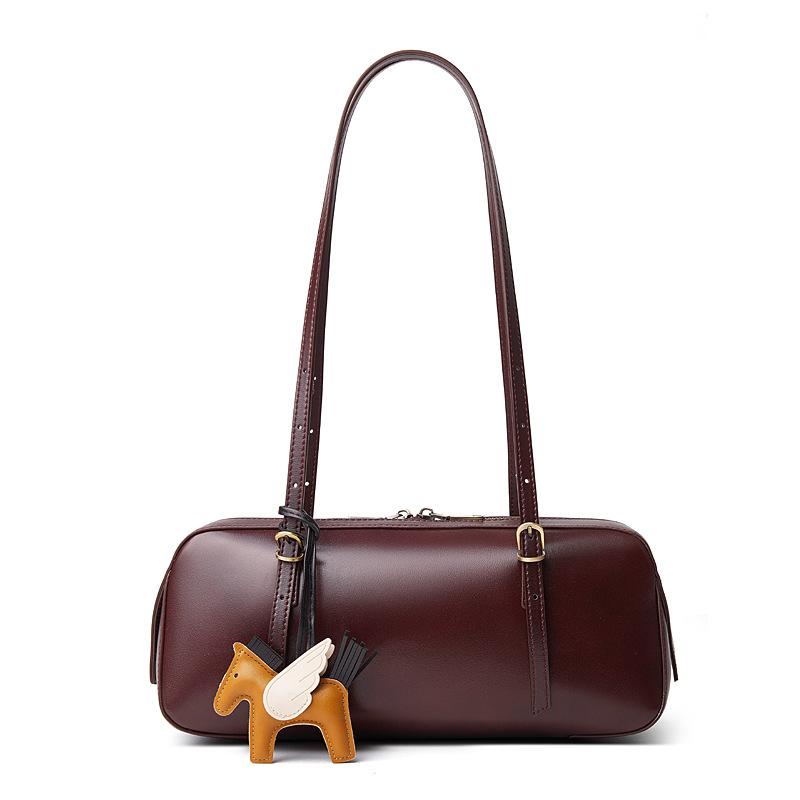 Leather Underarm Bag Retro Bowling Bag Women S Versatile Bag Niche Vegetable Tanned First Layer Cowhide Bag Handbag Women S Bag 33*11*13