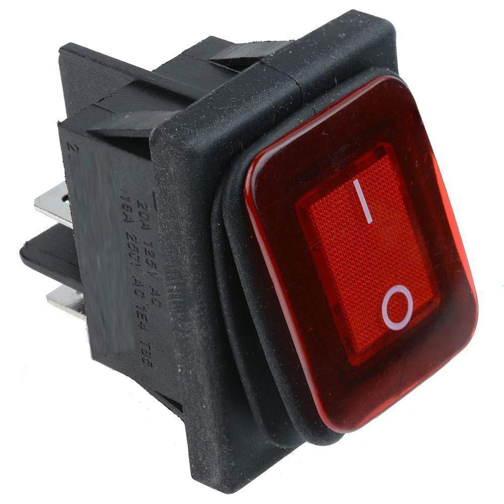 Rectangle Rocker Switch Red Waterproof 20A DPST IP67 Illuminated
