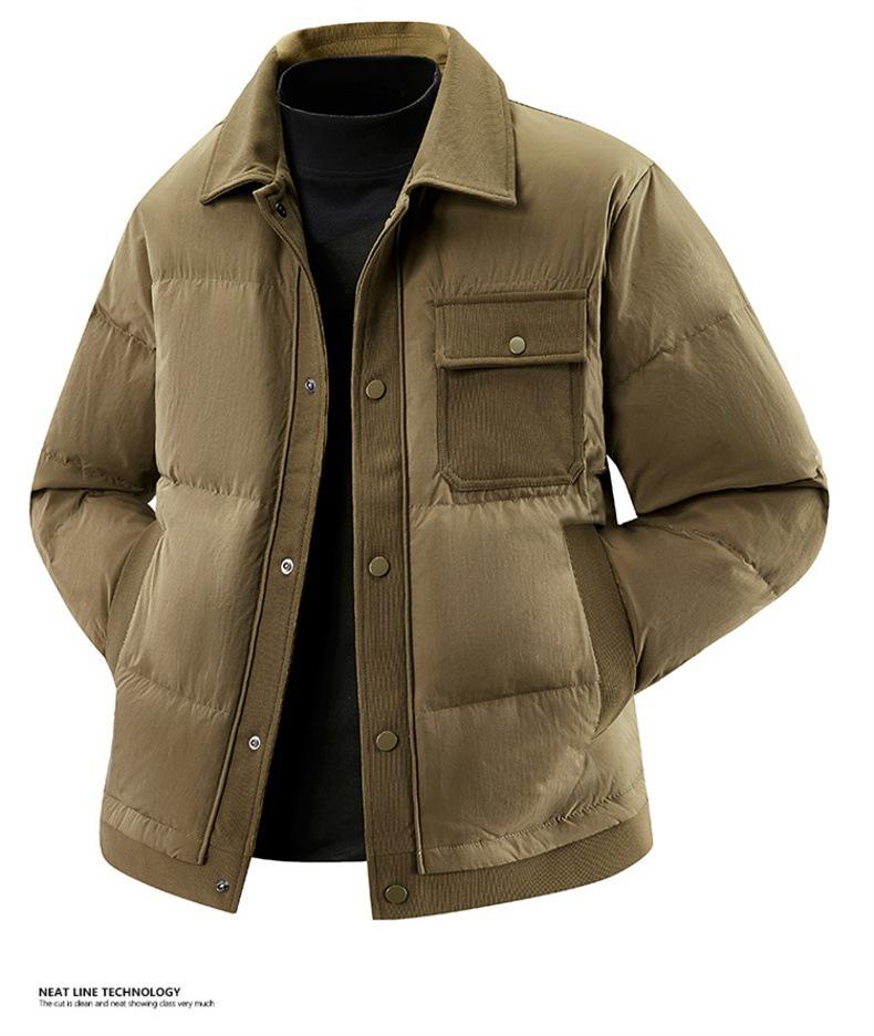 2025 Winter Men's Corduroy Patchwork Lapel Down Jacket - Thick Casual Baseball Style Outerwear