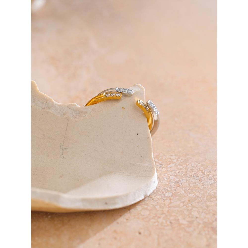 Eetit Arrivals 316L Adjustable Stainless Steel Zirconia Open Thin Ring Gold & Platinum Plated Fashion Finger Jewelry Gift