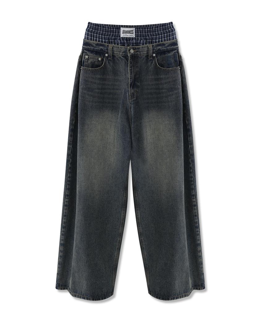 AVANDRESS 88 Incision Wide Denim Sagging Pants_3 Colors