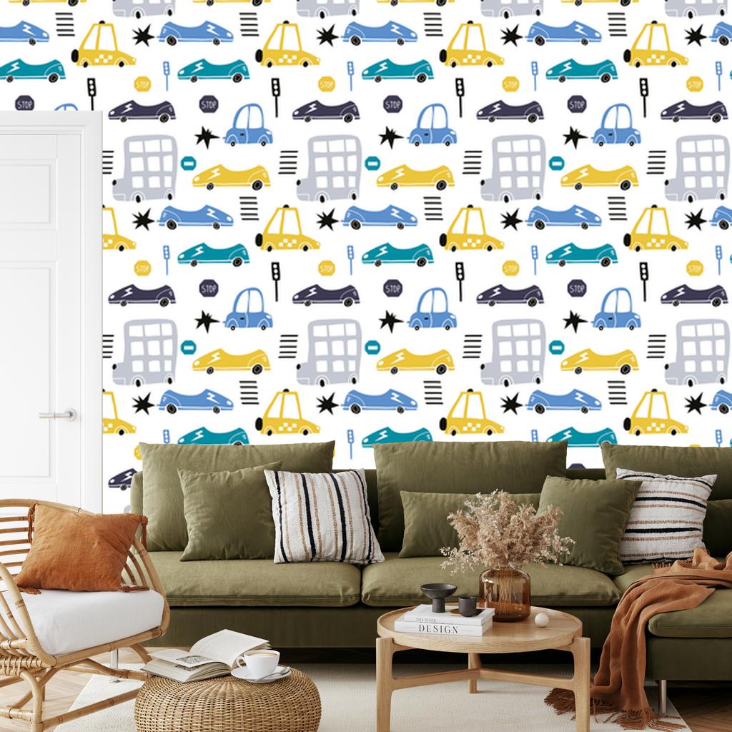 Wallpaper Colorful cars fairy tale decoration for living room and bedroom 50x1000