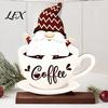Coffee Lover Gift Ideas Bar Table Ornament, Wooden Theme Stand with Stable Tabletop Displays Base, Retro Farmhouse Tray for Kitchen Station Countertop