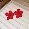2024 Exquisite High-End Retro Silver Needle Red Heart Flower Earrings for Women