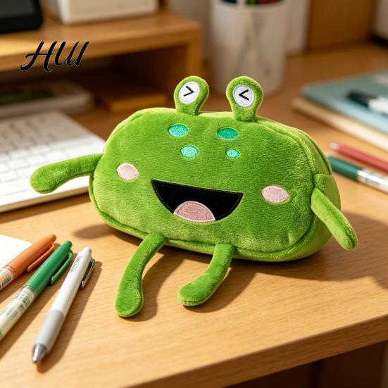 Plush Frog Pencil Case Stuffed Pen Case, Funny Bag, Fluffy Storage Pouch, Squeeze Stress Relief Toy Large Capacity Zipper Bag for Boys Girls,