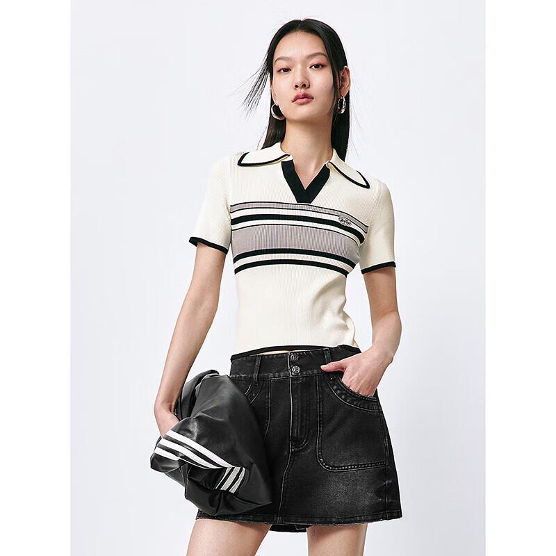 Peacebird Women's Color Block Stripe Knit Polo Top