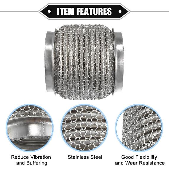 Car Exhaust Flexible Pipe, 76x102mm 2.99"x4.02" Exhaust Flex Connector Pipes Bellows Universal for Car Durable Stainless Steel Silver Tone