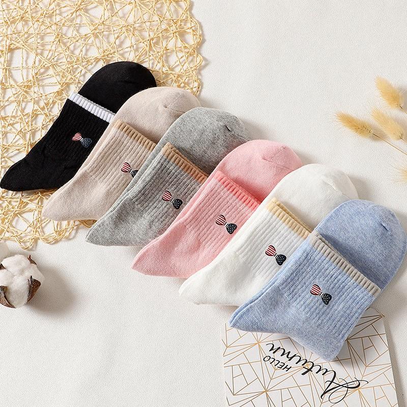 Women's Socks, Spring And Autumn Season, Sweat-Absorbing And Breathable, Cute Mid-Calf Winter Pure Cotton Socks, Trendy Women's Socks, 6 Pairs