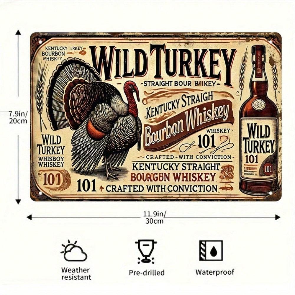 Wild Turkey 101 Bourbon 8x12 Blechschild, Retro-Dekoration für Bar, Man Cave, Garage