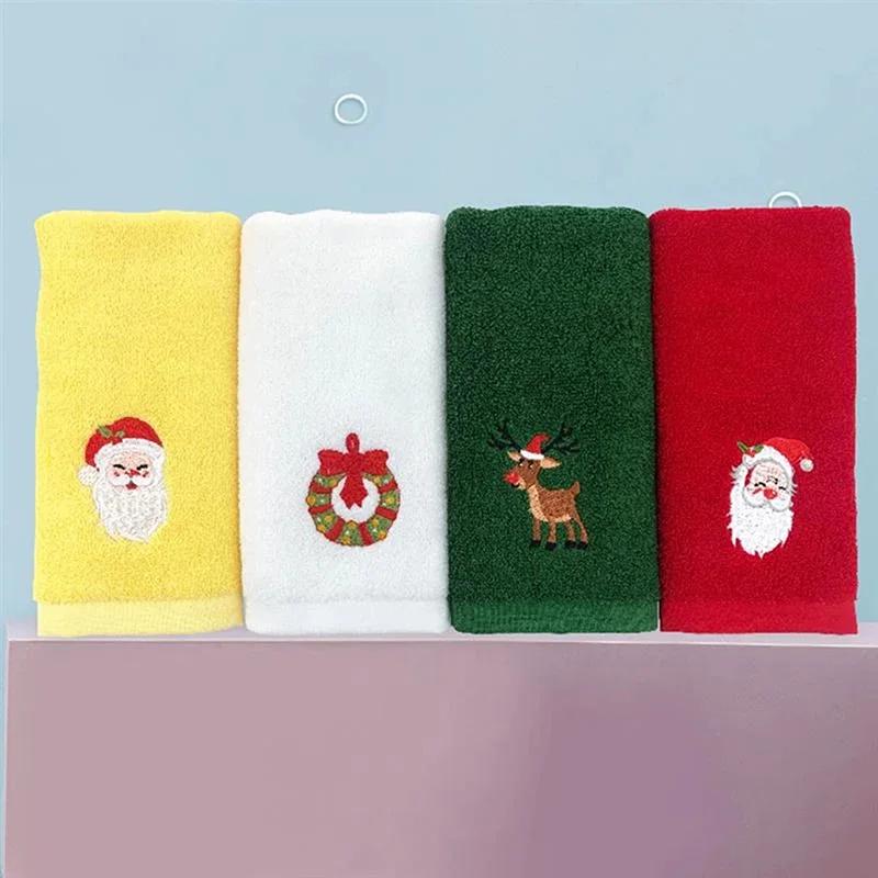 New Year Towel Classic Solid Xmas Tree/Snowman/Santa Claus Embroidery Bath Towel 45x32cm Christmas Hand Towels Set