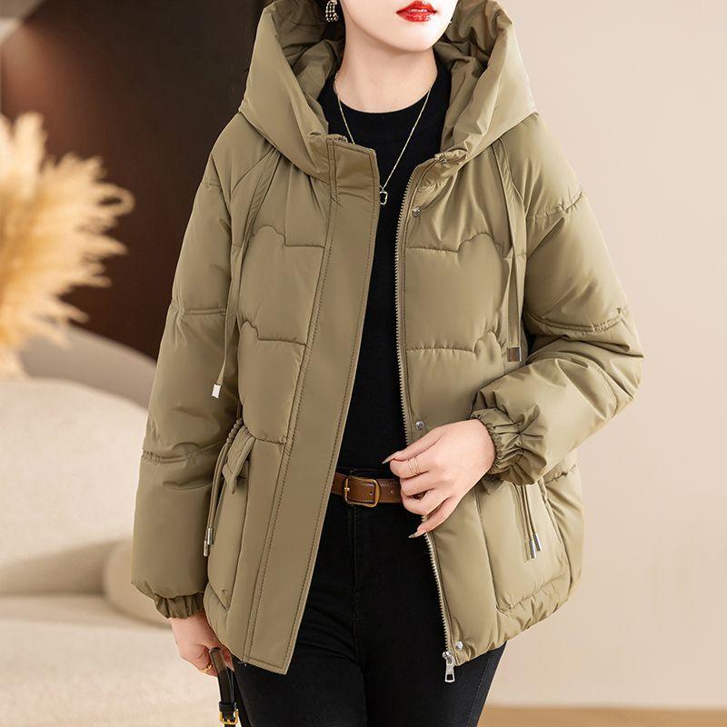 

Зимнее утолщенное пуховое хлопковое пальто для мамы Теплое свободное модное короткое пальто с капюшоном XXXL хаки