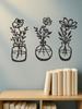 1-3 Pcs Modern Black Metal Flower Wall Art With Vase, Minimalist Waterproof Decor