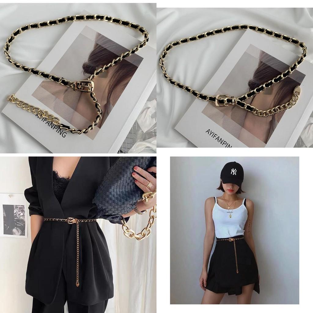 Elegant Women's Fashionable Chain Waist Belt Stylish Metal Accessory For Dresses In Black