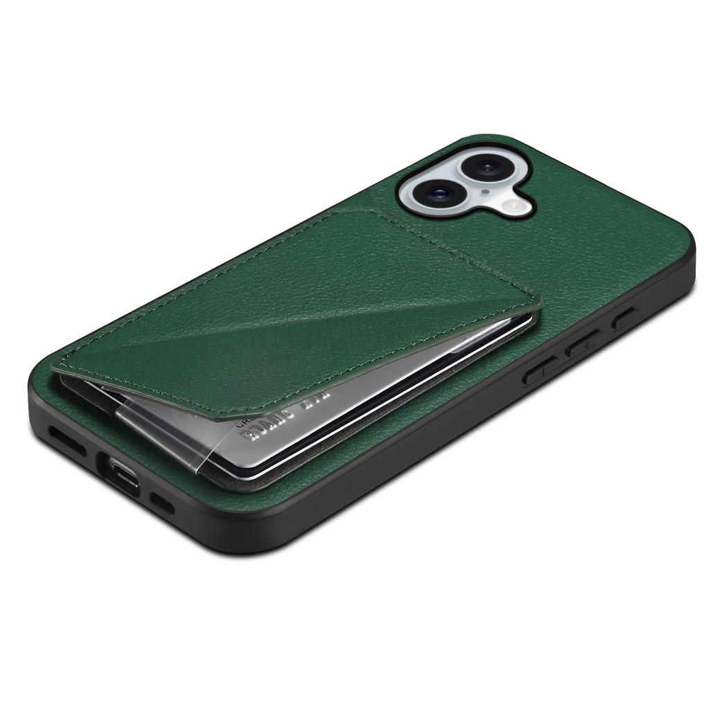 For iPhone 17 Case Card Holder Kickstand Calf Textured Leather + PC + TPU Phone Cover