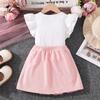 Girls' Fashion Set - Summer Children's Casual Large Bowknot Short-Sleeved Top and Half-Dress Set