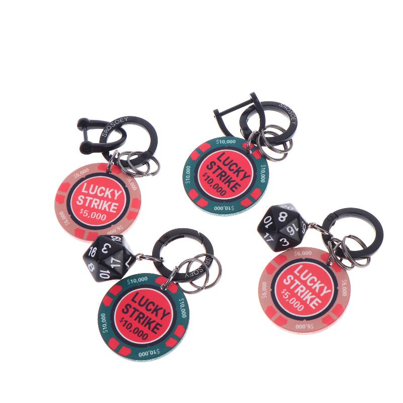Ceramic Chip Lucky Dice Keychain Gaming Club Chip Pendant Multi Functional Round Chip Key Holder Pendant Keyring