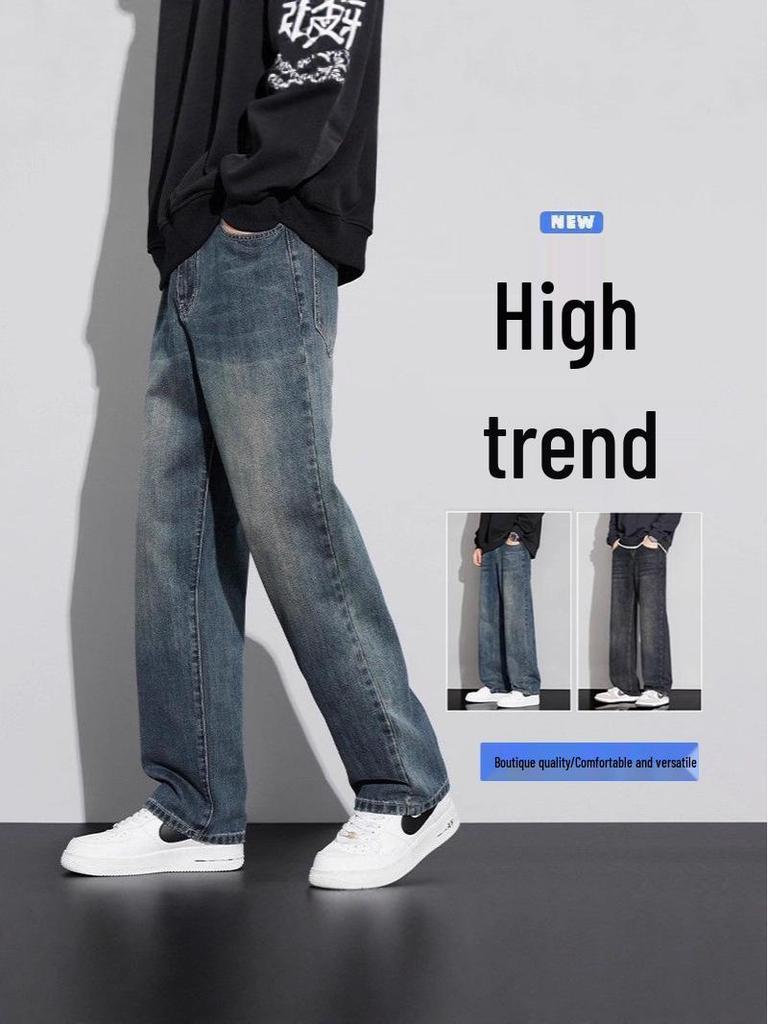 Men's 2025 Retro Loose Straight-Leg Jeans - Wide-Leg Casual Workwear Pants for Autumn and Winter