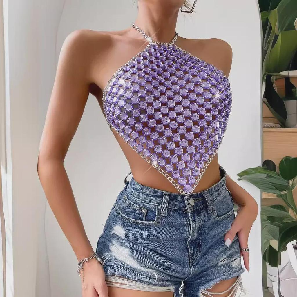 2025 Summer Gem Chain Halter Tube Top
