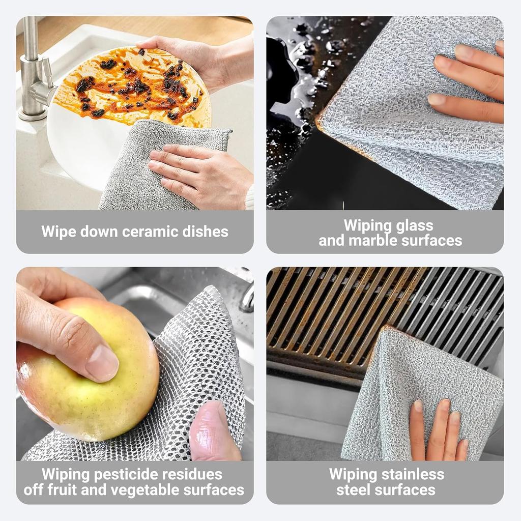 Non-Scratch Wire Dish Cloth, 10PCS Single Layer Multipurpose Wire Dishwashing Rags for Wet and Dry, Dish Cloths for Washing Dishes, Stovetops,