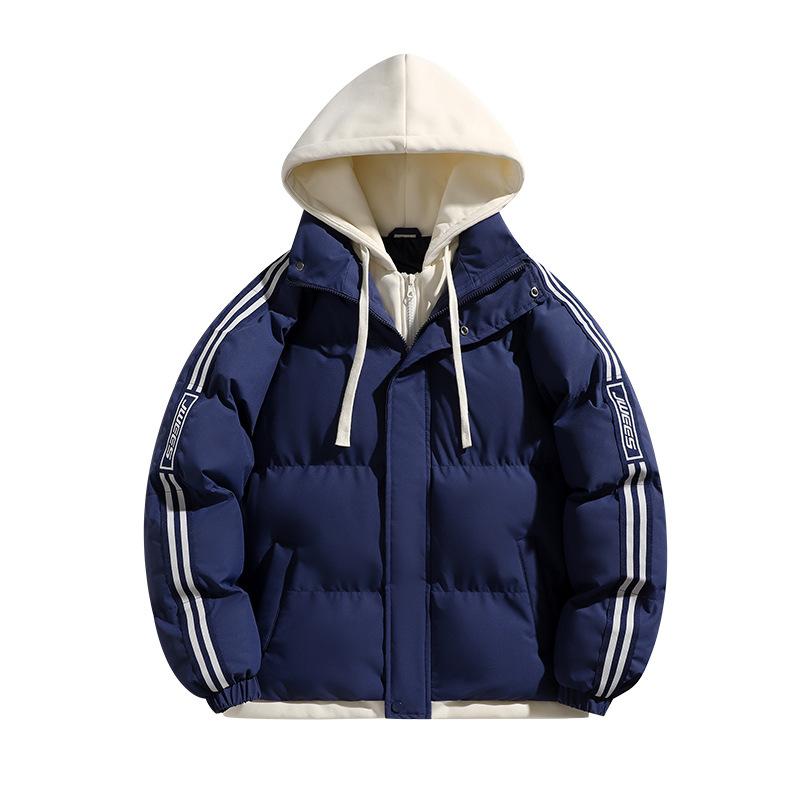 Winter Baumwollwattierte Herren Kapuzen-Fake-Zweiteiler Wattierte Brotmantel Jacke