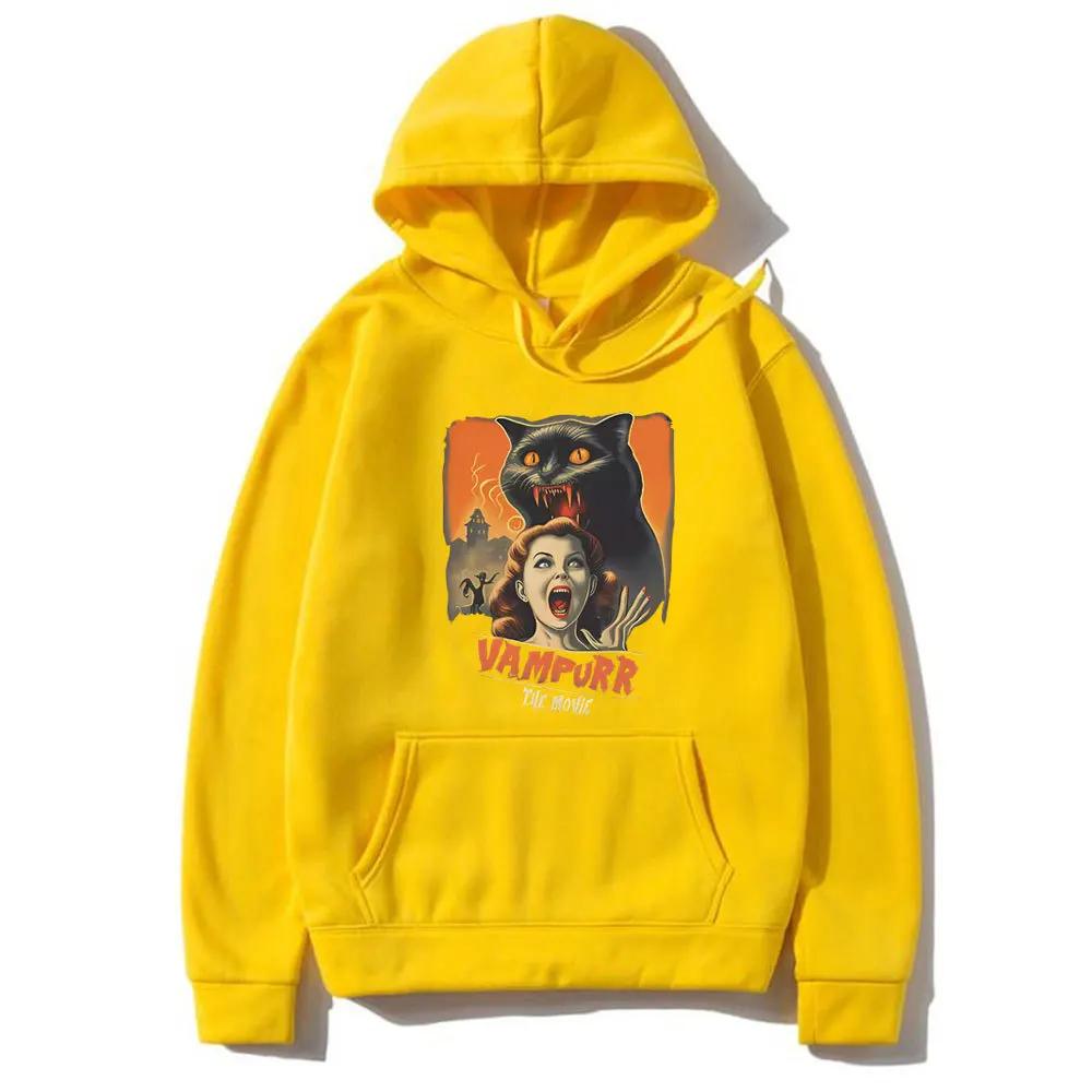 Cat Pattern Hoodie Horror Halloween Printed Hoodie Men's Wool New Hoodie Retro Hoodie Men's Sportswear