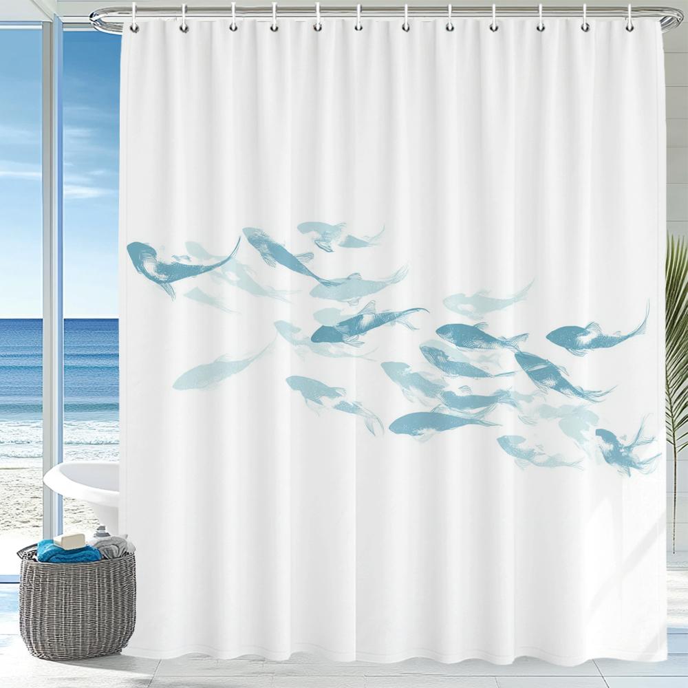 1pc Sea Turtle Print Waterproof Shower Curtain,Beach Coastal Ocean Turtle Starfish Partition Privacy Hanging Curtain with Hooks