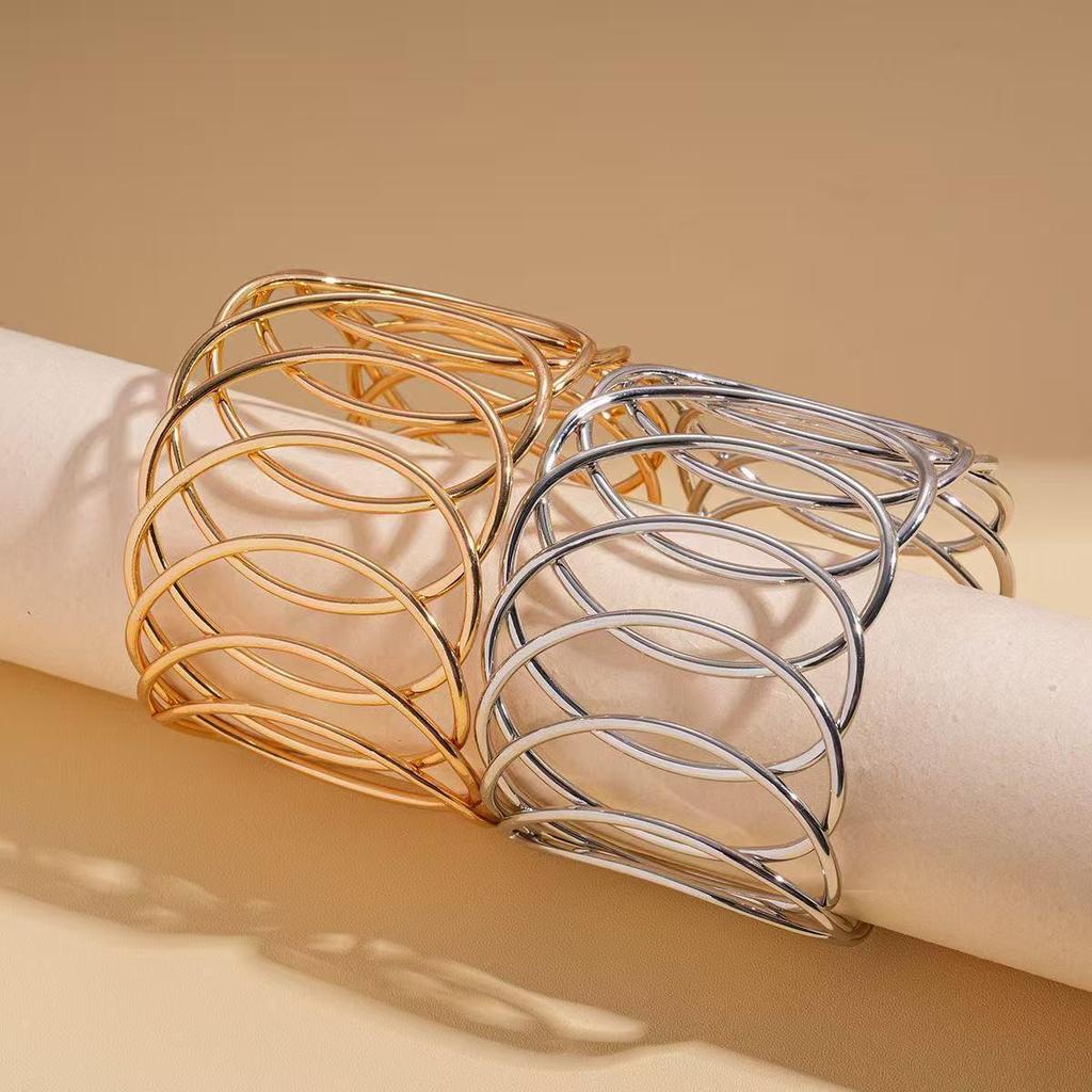 Gold-Plated Geometric Minimalist Adjustable Fashion Bangle - Non-Fading Open-Style