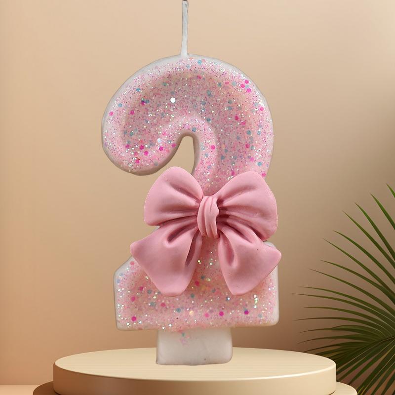 Cute Pink Bow 3D Number Cake Candles for Birthday Party Decorations Birthday Decoration Cake Decorating Tools gender reveal NONE