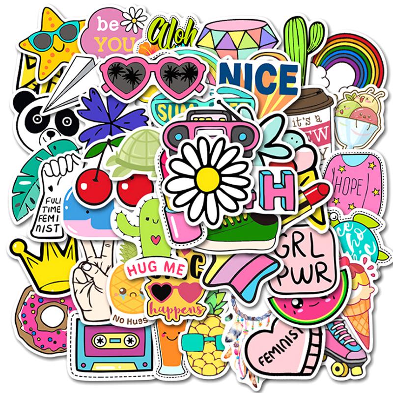 50Pcs Cute Cartoon Stickers Laptop Luggage Guitar Bicycle Skateboard Decals