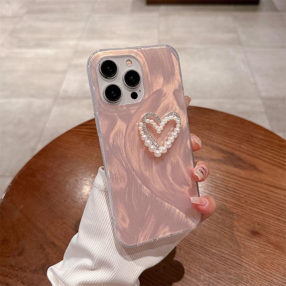 Feather-patterned, Simple Solid Color Case for Apple 13/14 Pro Max, Huawei Mate 30/60 Pro, and P60 Heart-shaped Design