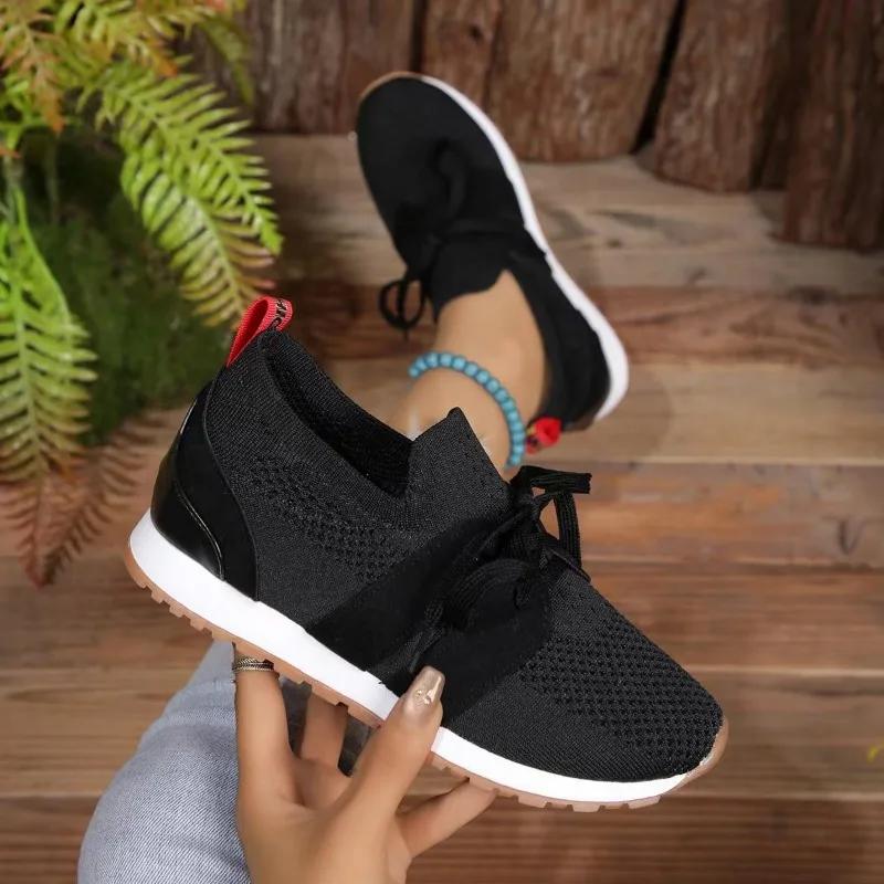 fashion 2024 High Quality Women's Shoes Spring and Autumn Fashion Solid Color Mesh Breathable Low-top Lace-up Women's Sports Shoes