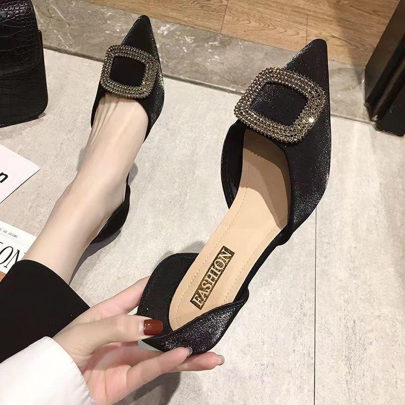 Pointed high heels women's spring and summer new versatile single shoes medium heel shallow mouth thin heel hollow women's shoes