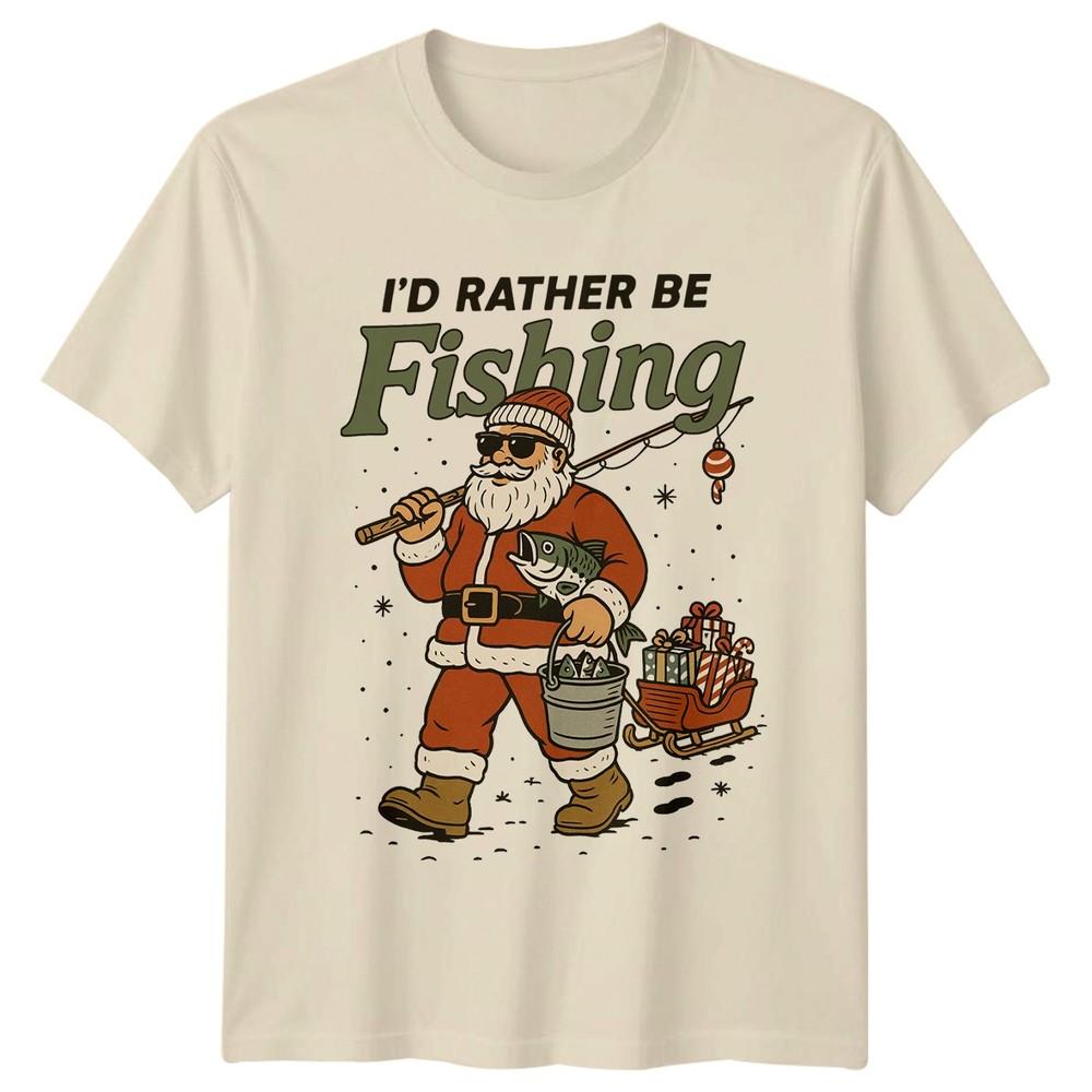 Id Rather Be Fishing Santa Claus Christmas Men T Shirt Women Graphic Unisex Top Unisex T-Shirt S